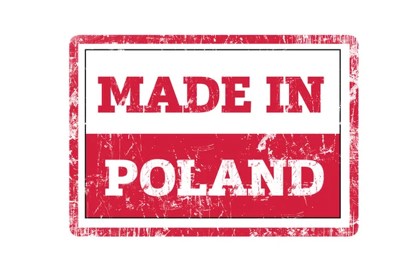 Made In Polen word geschreven op rood rubber stempel en markeren met grunge randen. — Stockfoto