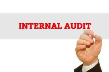 İç Denetim yazıt üzerinde beyaz izole yazma işadamı kırpılmış atış