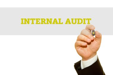 İç Denetim yazıt üzerinde beyaz izole yazma işadamı kırpılmış atış