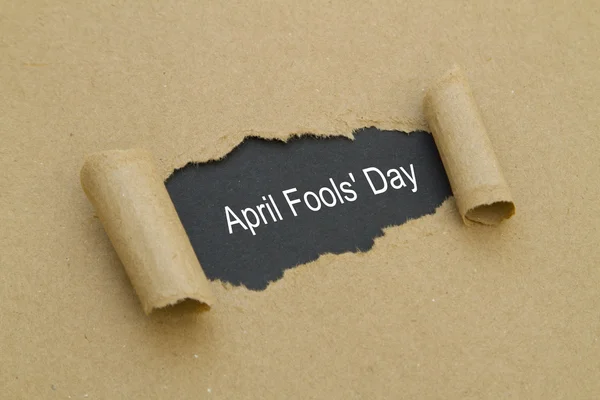 April Fools Day Inscription Hole Cardboard — Stock Photo, Image