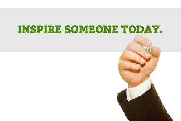 Cropped Shot Businessman Writing Inspire Someone Today Inscription Isolated White — Stock Photo, Image