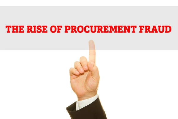 Cropped Shot Businessman Writing Rise Procurement Fraud Inscription Isolated White — Stock Photo, Image