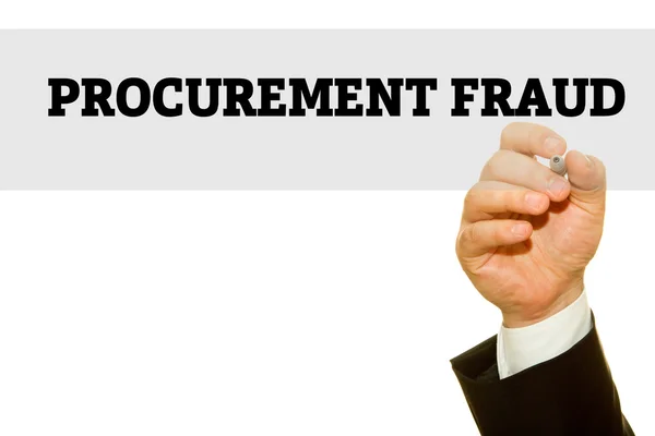 Cropped Shot Businessman Writing Procurement Fraud Inscription Isolated White — Stock Photo, Image