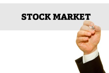 Borsa yazıt üzerinde beyaz izole yazma işadamı kırpılmış atış