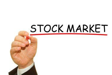 Borsa yazıt üzerinde beyaz izole yazma işadamı kırpılmış atış