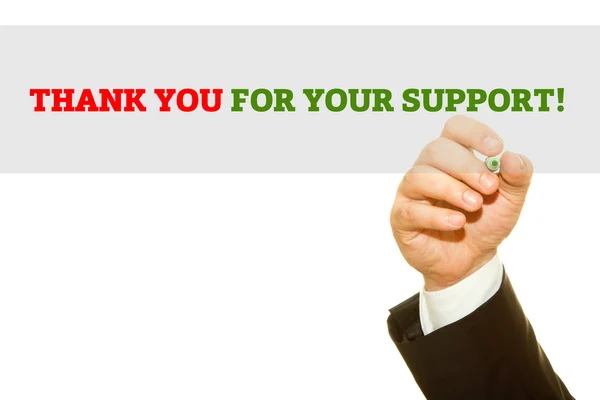 Tiro Recortado Homem Negócios Escrevendo Obrigado Por Sua Inscrição Apoio — Fotografia de Stock