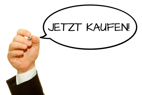 Cropped Shot Businessman Writing Jetzt Kaufen Inscription Isolated White — Stock Photo, Image