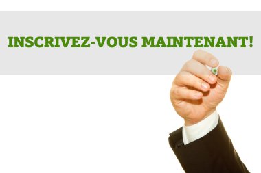 inscrivez-vous alırlar yazıt üzerinde beyaz izole yazma işadamı kırpılmış atış