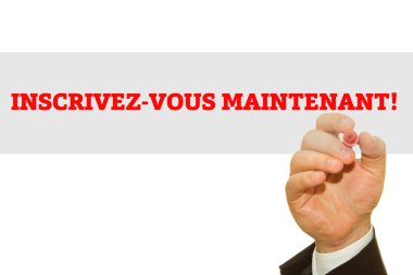 inscrivez-vous alırlar yazıt üzerinde beyaz izole yazma işadamı kırpılmış atış