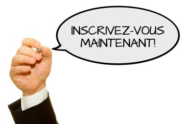 inscrivez-vous alırlar yazıt üzerinde beyaz izole yazma işadamı kırpılmış atış