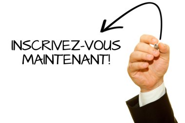 inscrivez-vous alırlar yazıt üzerinde beyaz izole yazma işadamı kırpılmış atış