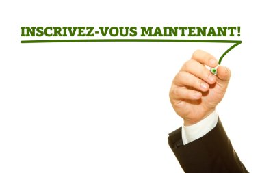 inscrivez-vous alırlar yazıt üzerinde beyaz izole yazma işadamı kırpılmış atış