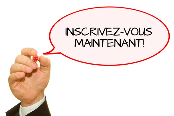 Plan Recadré Homme Affaires Écrivant Inscrivez Vous Maintenant Inscription Isolé — Photo