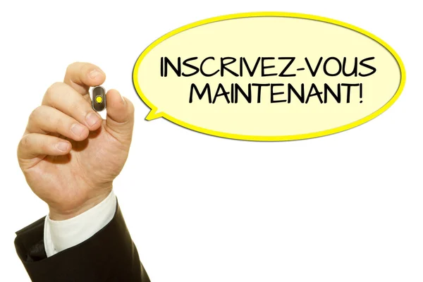 Plan Recadré Homme Affaires Écrivant Inscrivez Vous Maintenant Inscription Isolé — Photo