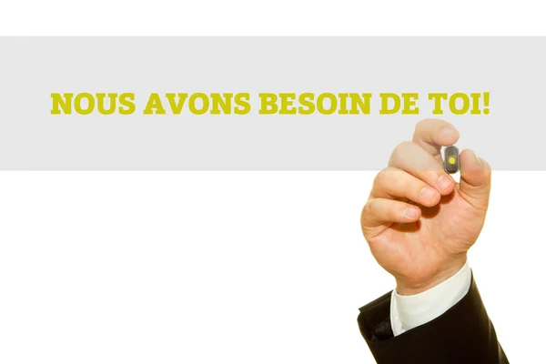 Plan Recadré Homme Affaires Écrivant Nous Avons Besoin Toi Inscription — Photo