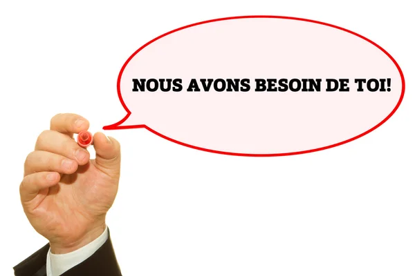 Cropped Shot Businessman Writing Nous Avons Besoin Toi Inscription Isolated — Stock Photo, Image