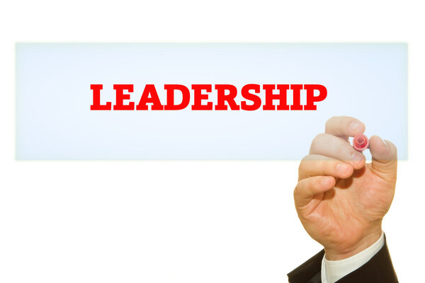 Hand writing Leadership with marker, business concept