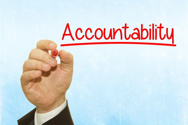 Cropped Shot Businessman Writing Accountability Inscription Isolated White — Stock Photo, Image