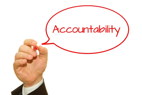 Tiro Recortado Empresário Escrevendo Inscrição Accountability Isolado Branco — Fotografia de Stock