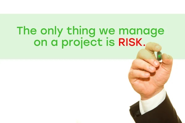 Cropped Shot Businessman Writing Only Thing Manage Project Risk Inscription — Stock Photo, Image