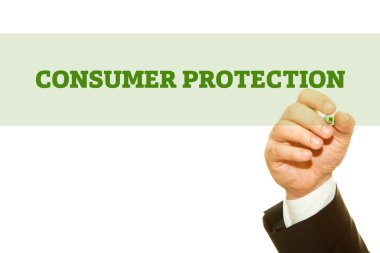 tüketici koruma yazıt üzerinde beyaz izole yazma işadamı kırpılmış atış