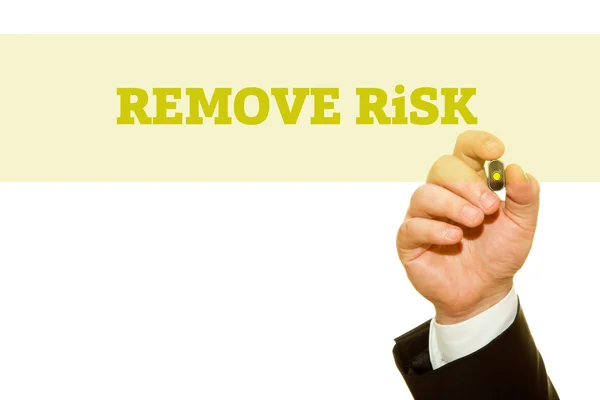 Cropped Shot Businessman Writing Remover Risk Inscription Isolated White — Stock Photo, Image