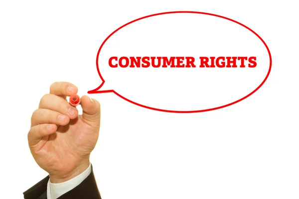 Cropped Shot Businessman Writing Consumer Rights Inscription Isolated White — Stock Photo, Image