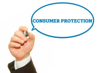 tüketici koruma yazıt üzerinde beyaz izole yazma işadamı kırpılmış atış