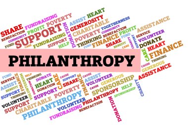 beyaz izole büyük kelime hayırseverlik ile çeşitli renkli kelimeler kompozisyon