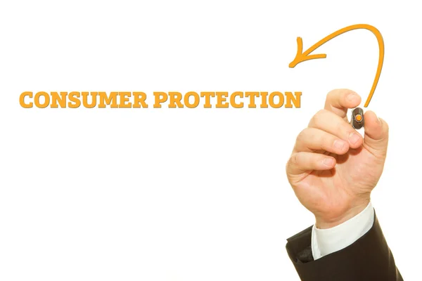 Cropped Shot Businessman Writing Consumer Protection Inscription Isolated White — Stock Photo, Image