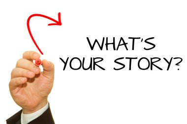 ne senin hikaye yazıt üzerinde beyaz izole yazma işadamı kırpılmış atış