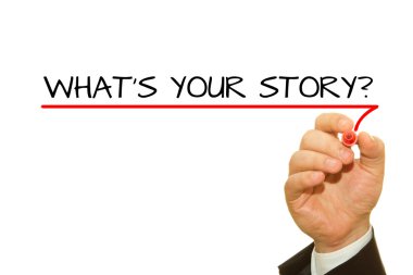 ne senin hikaye yazıt üzerinde beyaz izole yazma işadamı kırpılmış atış