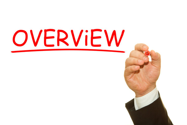 обрезанный снимок бизнесмена, пишущего обзорную надпись изолированы на белом
