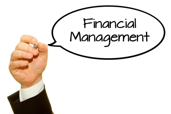 Cropped Shot Businessman Writing Financial Management Inscription Isolated White — Stock Photo, Image