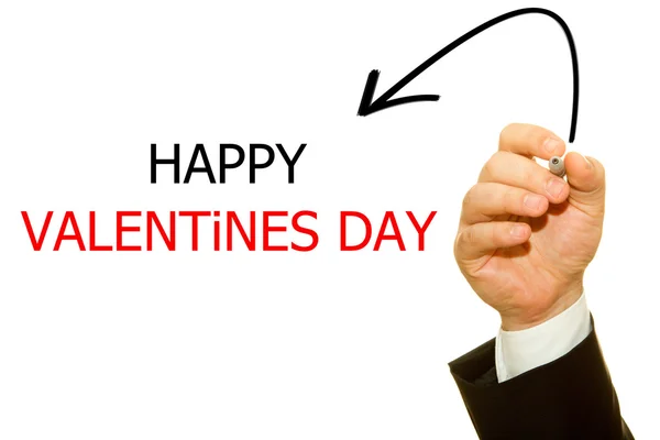 Cropped Shot Businessman Writing Happy Valentines Day Inscription Isolated White — Stock Photo, Image