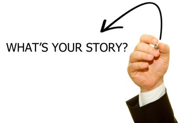 senin hikaye yazıt üzerinde beyaz izole yazma işadamı kırpılmış atış