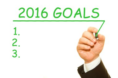 İşadamı el yazma 2016 hedefleri beyaz izole