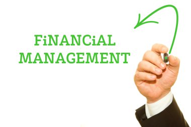 Finansal Yönetim yazıt üzerinde beyaz izole yazma işadamı kırpılmış atış