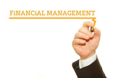 Finansal Yönetim yazıt üzerinde beyaz izole yazma işadamı kırpılmış atış