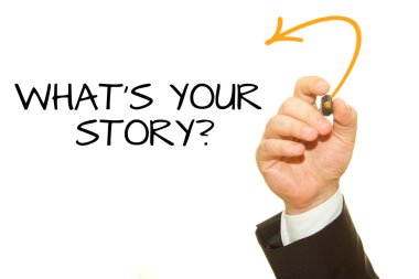 senin hikaye yazıt üzerinde beyaz izole yazma işadamı kırpılmış atış