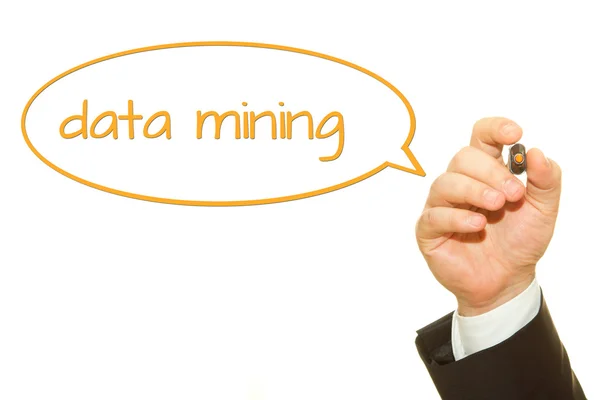 Tiro Cortado Empresário Escrevendo Inscrição Mineração Dados Isolados Branco — Fotografia de Stock