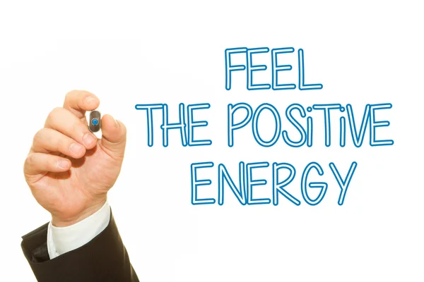 Cropped Shot Businessman Writing Feel Positive Energy Inscription Isolated White — Stock Photo, Image