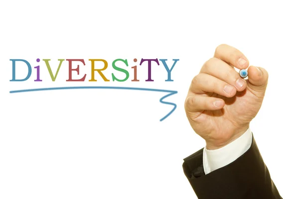 Cropped Shot Businessman Writing Diversity Inscription Isolated White — Stock Photo, Image