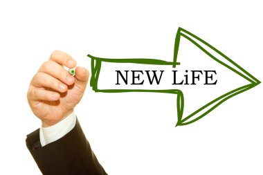 cropped shot of businessman writing new life inscription isolated on white
