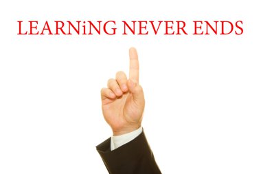 öğrenme işaret işadamı kırpılmış shot beyaz üzerinde izole yazıt biter asla