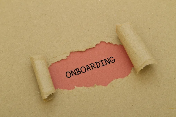 Onboarding Inscrição Dentro Buraco Papelão — Fotografia de Stock