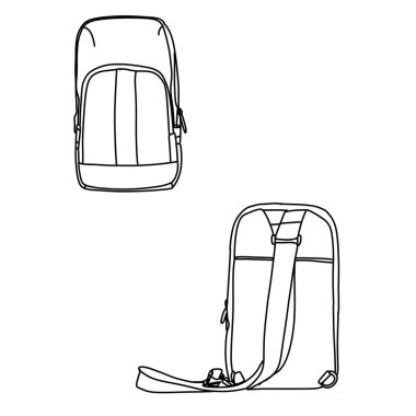 Bir askı çantasının ayrıntılı tasvirleri, hem ön hem de arka tasarımların sergilenmesi, moda tasarımı veya ürün görselleştirmesi için ideal.