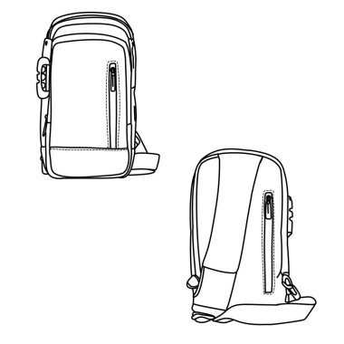 Tasarımı ve işlevselliğini gösteren bir askı çantasının ayrıntılı taslağı. Moda tasarımı veya ürün çizimi için mükemmel.