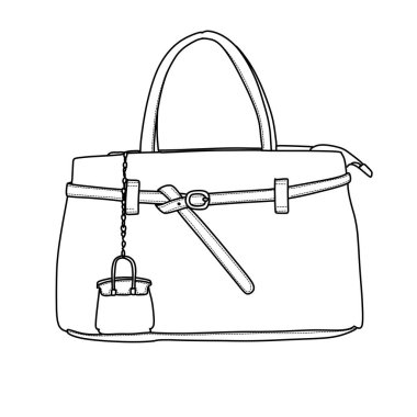 Yama tasarımlı bir el çantasının ayrıntılı tasviri ve uygun bir çanta, moda aksesuarları sergileniyor..