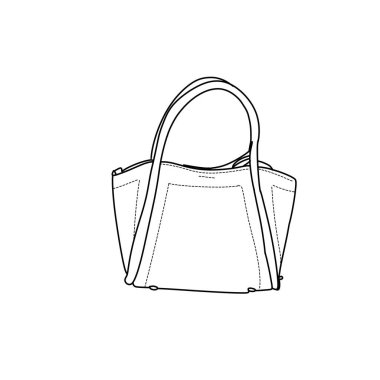 Kot çantasının ayrıntılı çizgili sanat tasviri, benzersiz tasarımını cepleri, sapları ve merkezi kopçasıyla gösteriyor. Moda ve tasarım projeleri için mükemmel.